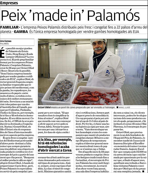 Peixos de Palamós exports seafood abroad.